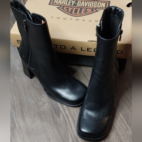 Vintage Harley-Davidson flame chunky high heel ankle boots - Picture 2 of 13